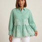 Women’s Elegant Green Striped Embroidered Peplum Tunic Top