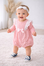 Baby Girl Lace Cotton Pink Romper with bow
