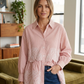 Women’s Elegant Peach Striped Embroidered Peplum Tunic Top