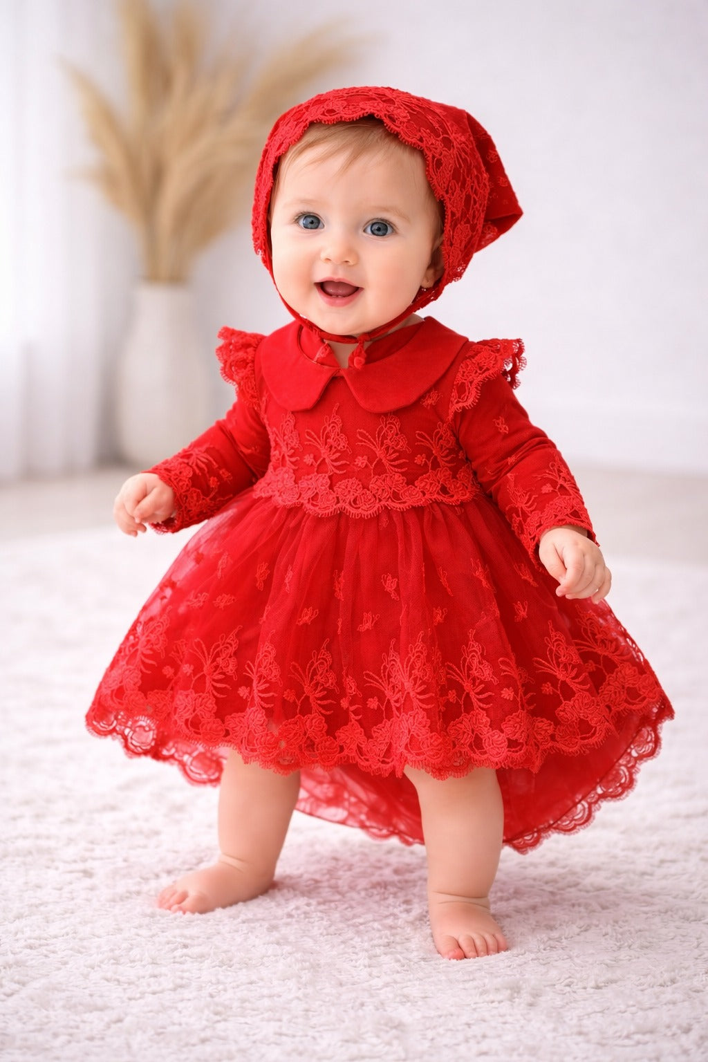 Baby Girl Red Elegant Lace Dress Romper