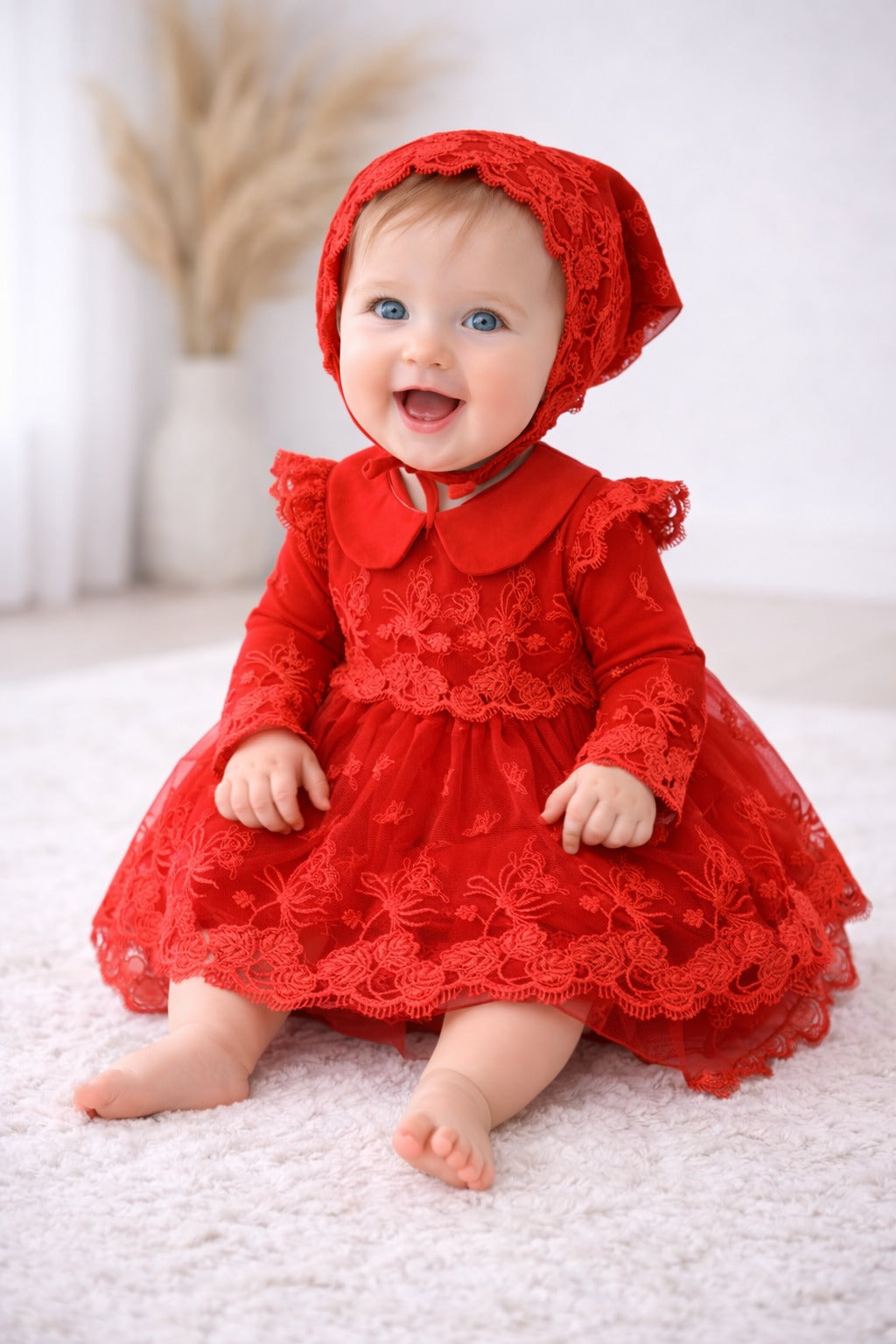 Baby Girl Red Elegant Lace Dress Romper