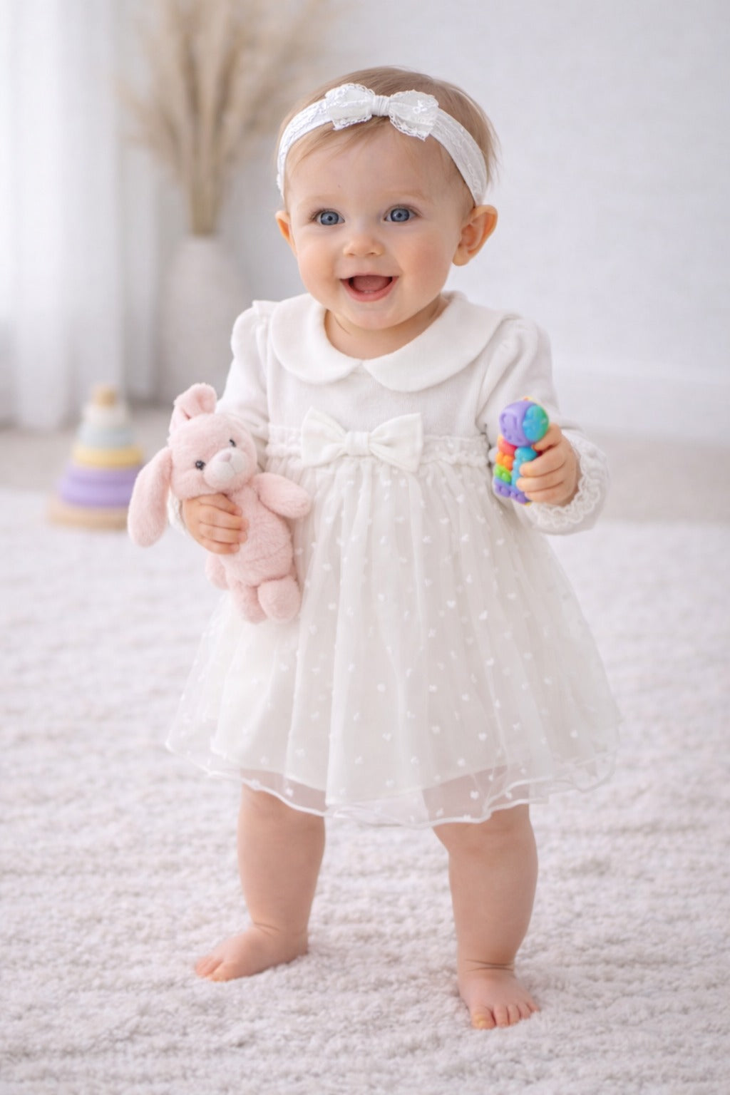 Baby Girl  White Elegent  Cotton Collar Dress